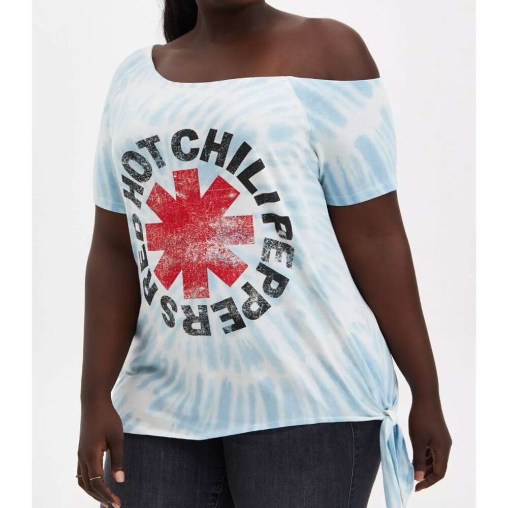 Torrid Red Hot Chili Peppers Off-Shoulder Tee White Tie-Dye Size 5 GUC
